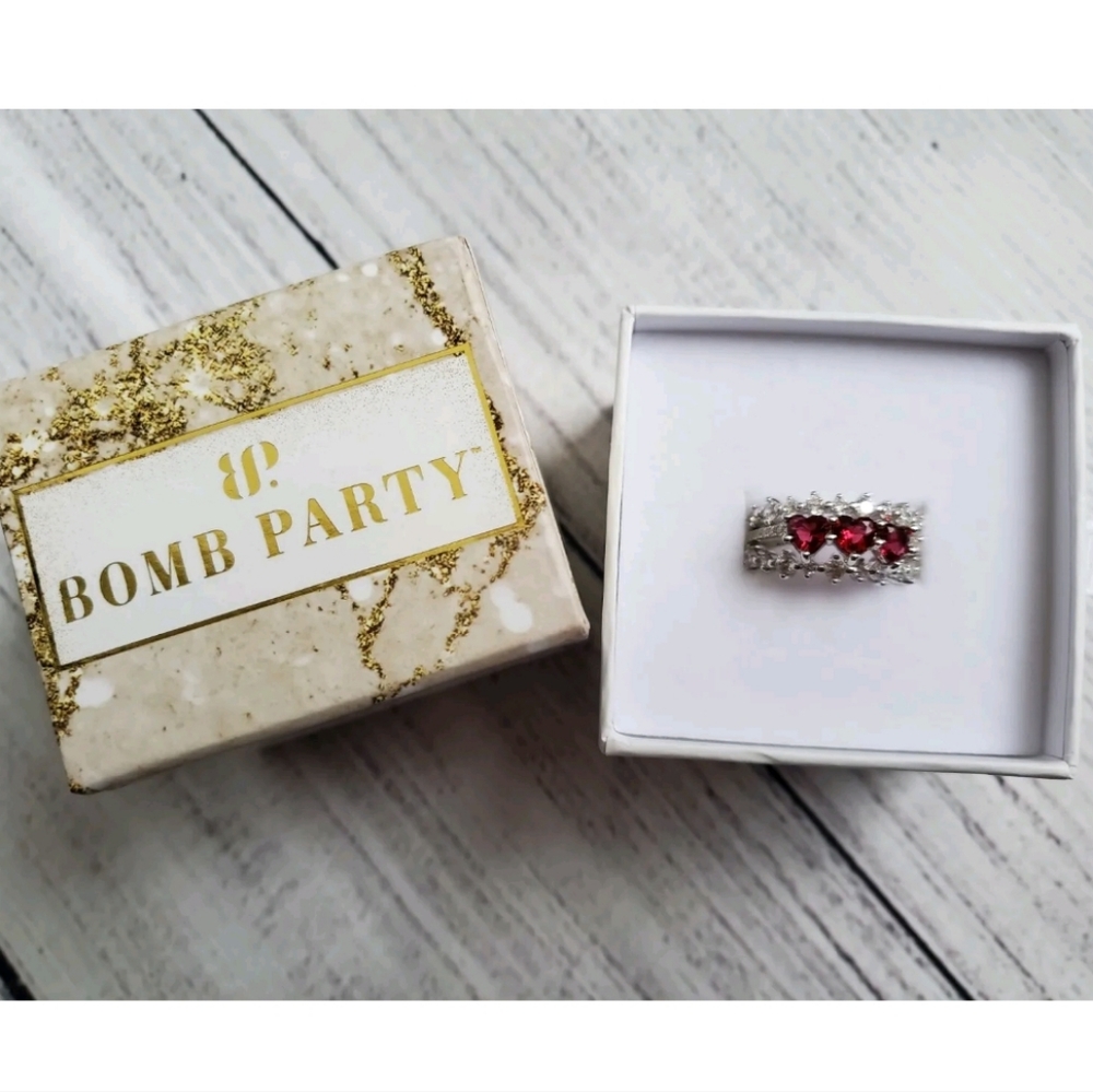 Bomb Party Ring Lovestruck Heart to Heart Ruby .925 $176 SRV Size 7 BONUS Rings!